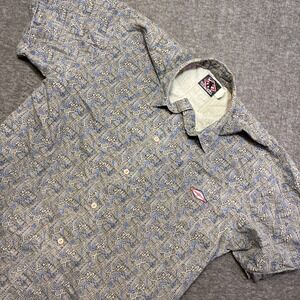 Vintage Gotcha Button Down Shirt Men XL Gray Blue Tribal Print Short Sleeve Surf